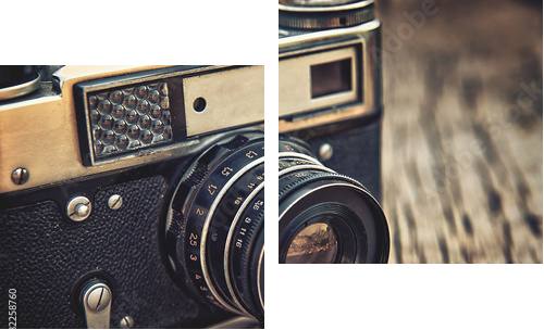 stary vintage zbliżenie kamery na drewniane tła - Obraz dwuczęściowy, Dyptyk