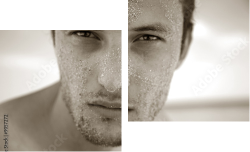 Portret odważny człowiek z piasku na twarzy - Obraz dwuczęściowy, Dyptyk