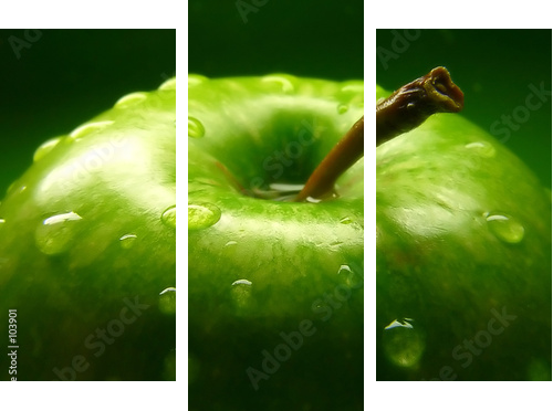 Zielone jabłko -  rozkosz smaku - Obraz trzyczęściowy, Tryptyk