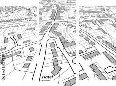 Techniczny obraz terenu – mapa - Obraz trzyczęściowy, Tryptyk