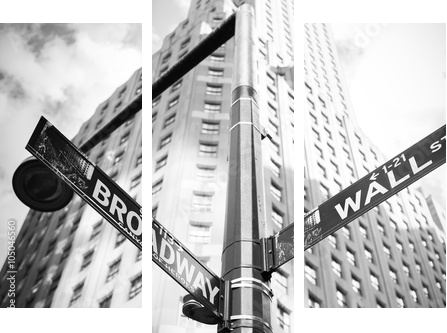 Wall Street i Broadway podpisują wewnątrz Manhattan, Nowy Jork, usa - Obraz trzyczęściowy, Tryptyk