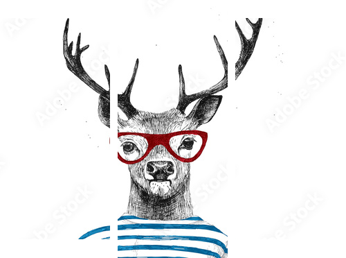Ręcznie rysowane ubrane jelenia - Obraz trzyczęściowy, Tryptyk