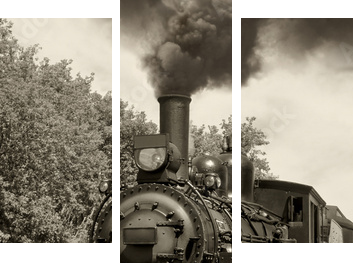 Stara sepia lokomotywy - Obraz trzyczęściowy, Tryptyk