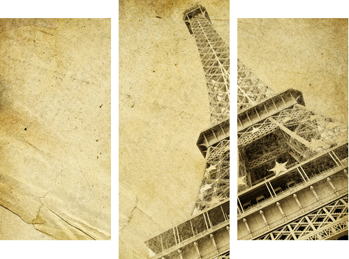 papier vintage z wieżą eiffla - Obraz trzyczęściowy, Tryptyk