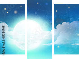 nocne niebo z księżycem i chmurami - Obraz trzyczęściowy, Tryptyk