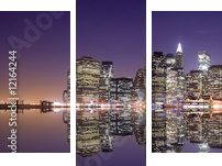 Panoramę Nowego Jorku i refleksji w nocy - Obraz trzyczęściowy, Tryptyk