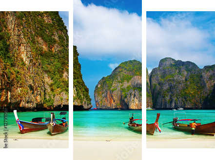 Plaża Maya Bay na rajskiej wyspie - Obraz trzyczęściowy, Tryptyk