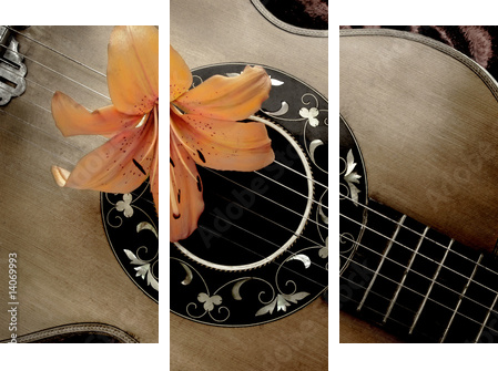 Nostalgia z rocznika gitara i lilia - Obraz trzyczęściowy, Tryptyk