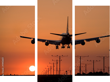 sunset jet landing 3 - Obraz trzyczęściowy, Tryptyk