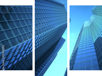 Skyscrappers na niebie. 3d ilustracja - Obraz trzyczęściowy, Tryptyk