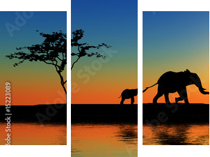 Wschód słońca na Safari - Obraz trzyczęściowy, Tryptyk