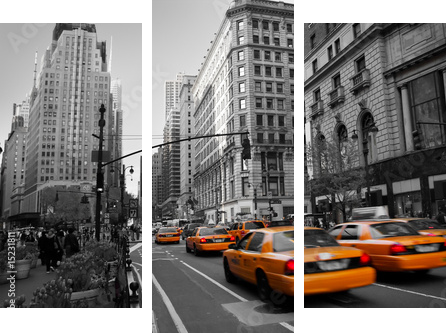 Taksówki na Manhattanie - Obraz trzyczęściowy, Tryptyk