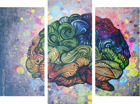 Mózg doodle ilustracja z teksturami - Obraz trzyczęściowy, Tryptyk