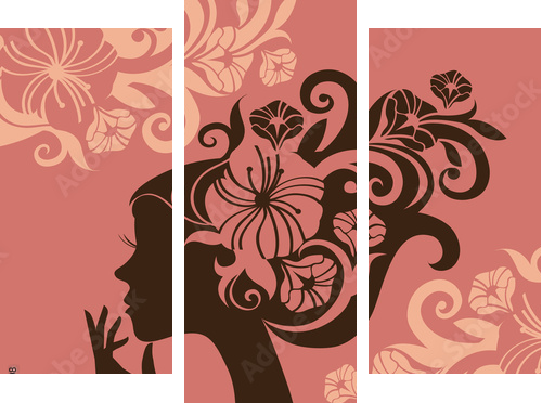 Piękna kobiety sylwetka z kwiaty - Obraz trzyczęściowy, Tryptyk