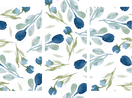 wzór kwiaty i liście na białym tle - Obraz trzyczęściowy, Tryptyk