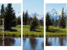 Grand Tetons i refleksji - Obraz trzyczęściowy, Tryptyk