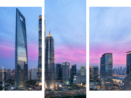 Piękna Shanghai miasta linia horyzontu w zmierzchu - Obraz trzyczęściowy, Tryptyk