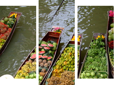 Bangkok - wodny targ owocowo warzywny - Obraz trzyczęściowy, Tryptyk