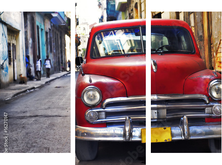 Stary samochód Havana - Obraz trzyczęściowy, Tryptyk