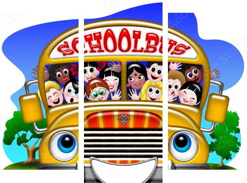 Bus-School Bus Bus Coach - 3 - Obraz trzyczęściowy, Tryptyk