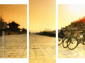Xi'an / China - Mur miasta z rowerami - Obraz trzyczęściowy, Tryptyk