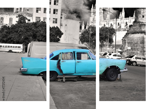Stary samochód Hawany - Obraz trzyczęściowy, Tryptyk