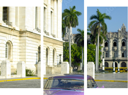 stary samochód przed budynek Kapitolu, Stara Hawana, Kuba - Obraz trzyczęściowy, Tryptyk