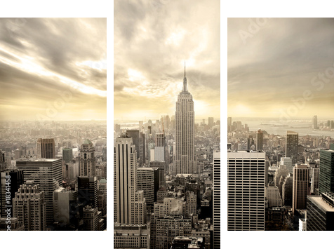 Wieżowce ukryte w chmurach - Manhattan - Obraz trzyczęściowy, Tryptyk