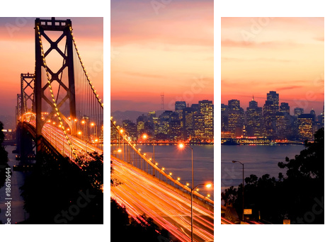 Zachód słońca w San Francisco - Obraz trzyczęściowy, Tryptyk
