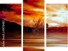 wschód słońca jezioro mono - Obraz trzyczęściowy, Tryptyk