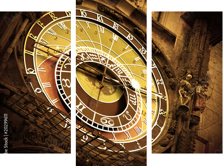 Stary zegar astronomiczny na Starym Ratuszu w Pradze - Obraz trzyczęściowy, Tryptyk