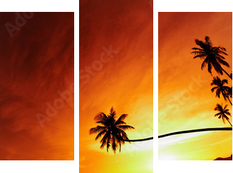 Tropikalna plaża o zachodzie słońca - Obraz trzyczęściowy, Tryptyk