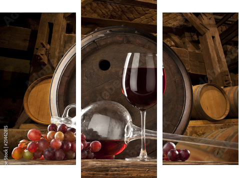 Lampka wina - włoska piwniczka - Obraz trzyczęściowy, Tryptyk
