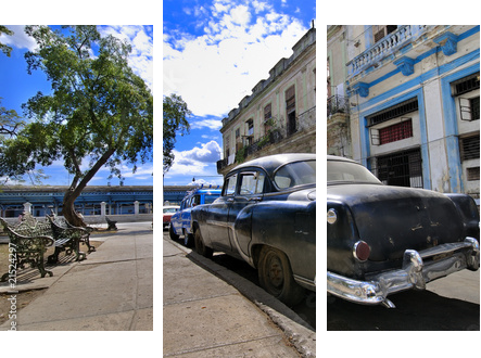 Havana Street with Oldtimer - Obraz trzyczęściowy, Tryptyk