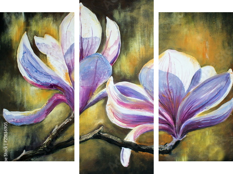 Magnolia - symbol czystości i szczerości - Obraz trzyczęściowy, Tryptyk