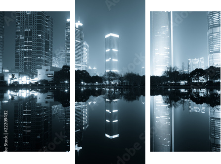 nocny widok w Szanghaju - Obraz trzyczęściowy, Tryptyk