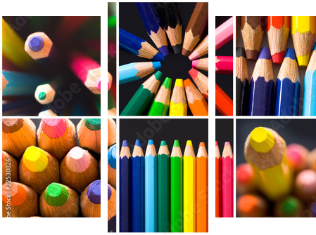 kolaż kolorowych ołówków - Obraz trzyczęściowy, Tryptyk