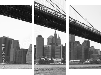 Nowy Jork Brooklyn bridge black - Obraz trzyczęściowy, Tryptyk