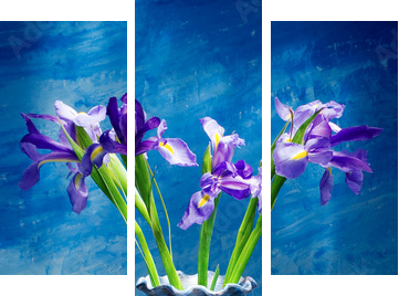 Kwiaty we flakonie -kompozycja z irysów - Obraz trzyczęściowy, Tryptyk
