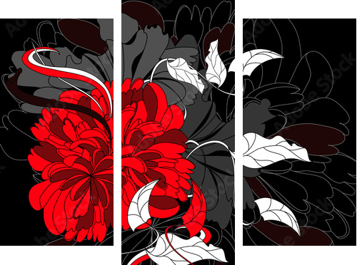Tło z czerwonym kwiatem - Obraz trzyczęściowy, Tryptyk