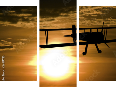Samolot i zachód słońca - Obraz trzyczęściowy, Tryptyk