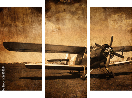 stary samolot - dwupÅatowiec - Obraz trzyczęściowy, Tryptyk