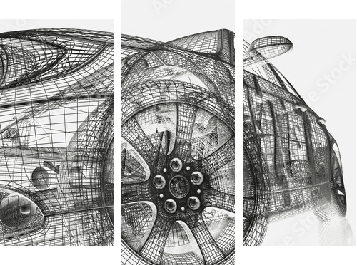 Szkic techniczny – projekt samochodu - Obraz trzyczęściowy, Tryptyk