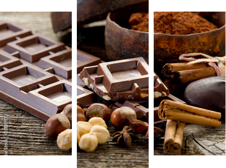 czekolada ze składnikami-czekoladą i składnikami - Obraz trzyczęściowy, Tryptyk