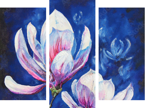 Magnolia akrylowa malowana - Obraz trzyczęściowy, Tryptyk
