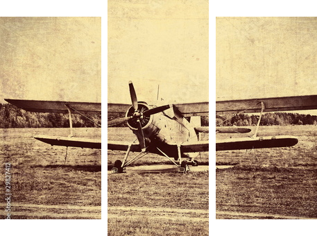 Rocznik fotografia stary biplan - Obraz trzyczęściowy, Tryptyk