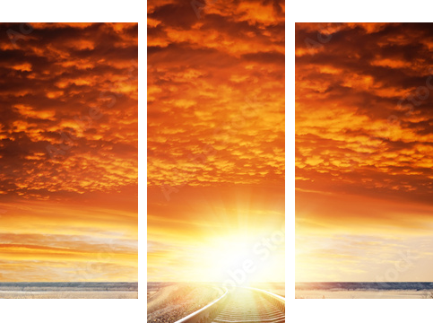 kolej na zachód słońca - Obraz trzyczęściowy, Tryptyk