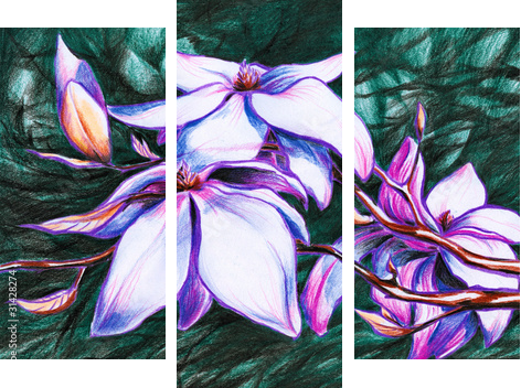 Magnolia - przemijający czas - Obraz trzyczęściowy, Tryptyk
