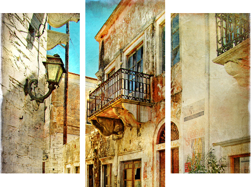 malarskie stare ulice Grecji - Obraz trzyczęściowy, Tryptyk