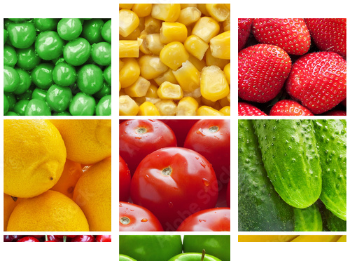Kolaż świeżych owoców i warzyw - Obraz trzyczęściowy, Tryptyk